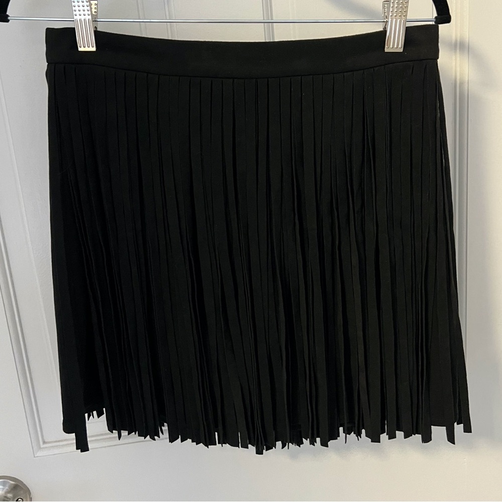 Black mini skirt fringe skirt